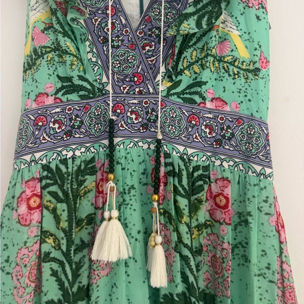 Belle Chloe Maxi dress green pink bird print - Picture 4 of 10